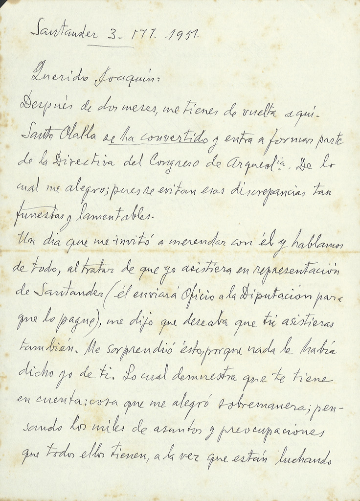 Carta de Jesús Carballo a Joaquín González Echegaray